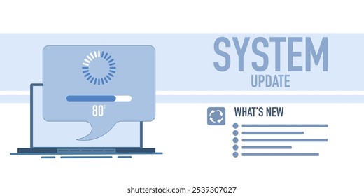 El concepto de Actualizar del sistema mejora el rendimiento. Estabilidad y seguridad mediante la corrección de errores y la adición de nuevas características para los teléfonos inteligentes. Los Actualizar de aplicaciones se descargan de la nube, Ilustración vectorial.