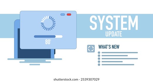 El concepto de Actualizar del sistema mejora el rendimiento. Estabilidad y seguridad mediante la corrección de errores y la adición de nuevas características para los teléfonos inteligentes. Los Actualizar de aplicaciones se descargan de la nube, Ilustración vectorial.