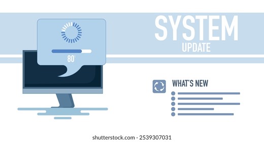 El concepto de Actualizar del sistema mejora el rendimiento. Estabilidad y seguridad mediante la corrección de errores y la adición de nuevas características para los teléfonos inteligentes. Los Actualizar de aplicaciones se descargan de la nube, Ilustración vectorial.