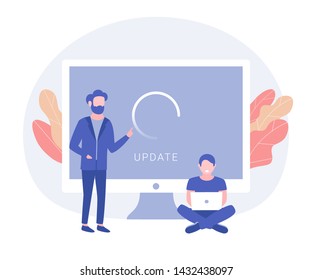 System update concept. People update operation system. Trendy flat style. Vector illustration