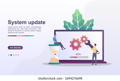 System update concept. The process of upgrading System Update, replacing newer versions and installing programs. Can use for web landing page, banner, mobile app. Vector Illustration