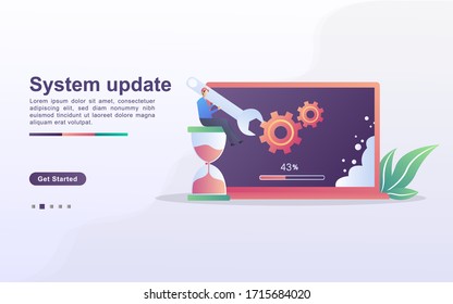 System-Update-Konzept. Der Prozess des Upgrades auf System Update, Ersetzen neuer Versionen und Installieren von Programmen. Kann für Web-Landing-Seite, Banner, mobile App. Vektorillustration-Illustration