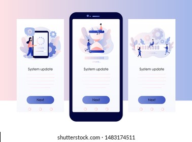 System Update Concept. Screen Template For Mobile Smart Phone. Modern Flat Cartoon Style. Vector Illustration