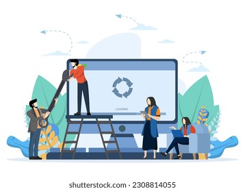 System Update Concept, Show people updating operating system, operating system update for optimization. Perfect for landing page, ui, web, app, editorial, flyers and banners, Flat Vector Illustration.