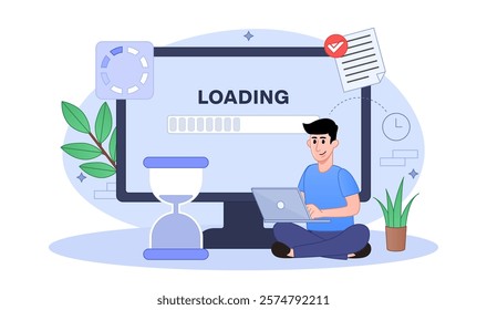 System Update Concept, Showing people update operating system, Suitable for landing page. flat vector modern illustration.