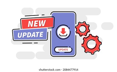Actualización del sistema. El concepto de actualización del software del sistema. El proceso de descarga en la pantalla del smartphone. Software de versión de mejora. Instalando proceso, para página de inicio, ui, aplicación, plantilla de banner