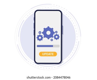 Actualización del sistema. El concepto de actualización del software del sistema. El proceso de descarga en la pantalla del smartphone. Software de versión de mejora. Instalando proceso, para página de inicio, ui, aplicación, plantilla de banner