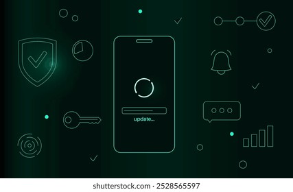 El Actualizar del sistema mejora el rendimiento. Estabilidad y seguridad mediante la corrección de errores y la adición de nuevas características para los teléfonos inteligentes. Los Actualizar del App se descargan de la nube, Ilustración vectorial fácil de la instalación