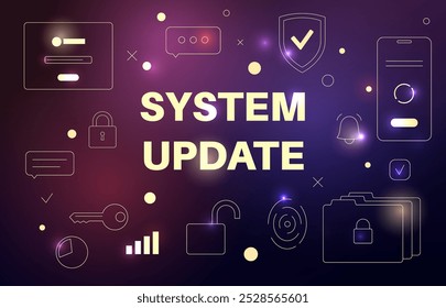 El Actualizar del sistema mejora el rendimiento. Estabilidad y seguridad mediante la corrección de errores, la optimización de la funcionalidad, la adición de nuevas características. Los Actualizar del App se descargan de la nube, Ilustración vectorial fácil de la instalación