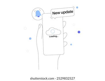 El Actualizar del sistema mejora el rendimiento. Estabilidad y seguridad mediante la corrección de errores y la adición de nuevas características para los teléfonos inteligentes. Los Actualizar del App se descargan de la nube, Ilustración vectorial fácil de la instalación