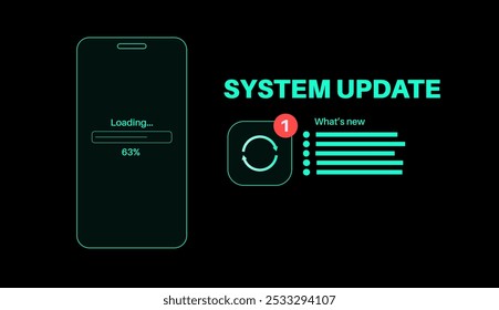 El Actualizar del sistema mejora el rendimiento. Estabilidad y seguridad mediante la corrección de errores y la adición de nuevas características para los teléfonos inteligentes. Los Actualizar del App se descargan de la nube, Ilustración vectorial fácil de la instalación