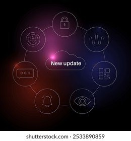 El Actualizar del sistema mejora el rendimiento. Estabilidad y seguridad mediante la corrección de errores, la optimización de la funcionalidad, la adición de nuevas características. Los Actualizar del App se descargan de la nube, Ilustración vectorial fácil de la instalación