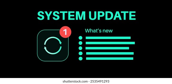 El Actualizar del sistema mejora el rendimiento. Estabilidad y seguridad mediante la corrección de errores, la optimización de la funcionalidad, la adición de nuevas características. Qué hay de nuevo en los Actualizar descargados de la nube, fácil de instalar Ilustración vectorial