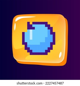 System update glossy ui button with pixelated color icon. Installing innovative software. Editable 8bit graphic element on shiny glass rectangle shape. Isolated image for arcade, video game design