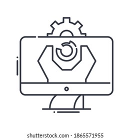 System update icon, linear isolated illustration, thin line vector, web design sign, outline concept symbol with editable stroke on white background.