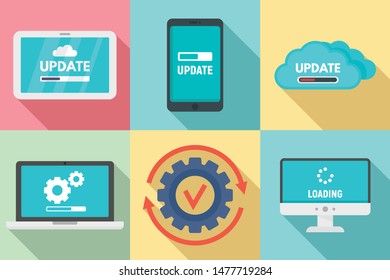 System update icons set. Flat set of system update vector icons for web design