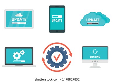 System update icons set. Flat set of system update vector icons for web design