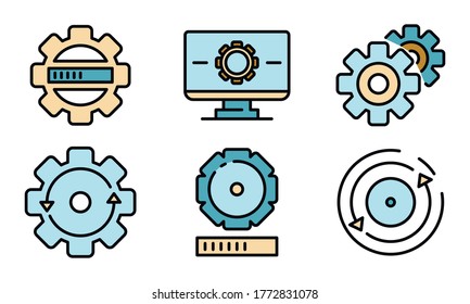 System-Update-Symbole gesetzt. Rahmenset für das Systemupdate Vektorsymbole in dünner Linie flach auf weiß