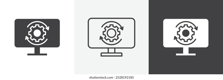 Icono del Actualizar del sistema. Ilustración vectorial lineal plana moderna de moda sobre fondo blanco.