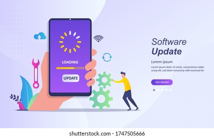 System Update Improvement Change New Version. Installing update process with people characters Suitable for web landing page, ui, mobile app, banner template. Vector Illustration