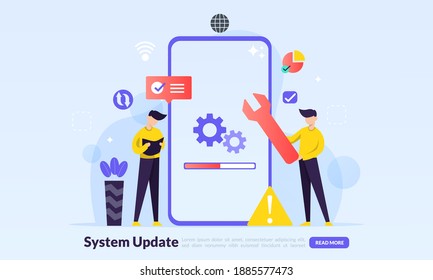 Verbesserung der Systemaktualisierung Ändern Sie die neue Version der Software. Installation des Aktualisierungsprozesses, Aktualisierungsprogramm, Installation des Datennetzes, flaches Symbol, geeignet für Web-Landing-Seite, Banner, Vektorvorlage
