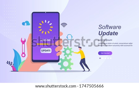 System Update Improvement Change New Version. Installing update process with people characters Suitable for web landing page, ui, mobile app, banner template. Vector Illustration