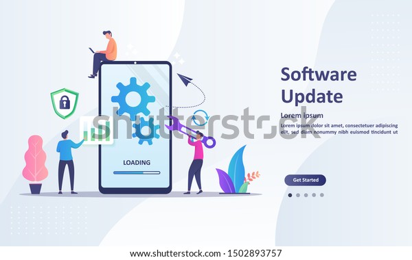 System Update\
Improvement Change New Version. Installing update process with\
people characters Suitable for web landing page, ui, mobile app,\
banner template. Vector\
Illustration