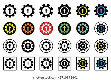 Actualizar del sistema y Colección de íconos de engranajes de mejora: contorno y Vector sólido.