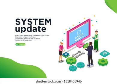 System update isometric vector illustration concept.  can use for, template, ui, landing page,  hero header, mobile app, banner, poster, flyer - Vector