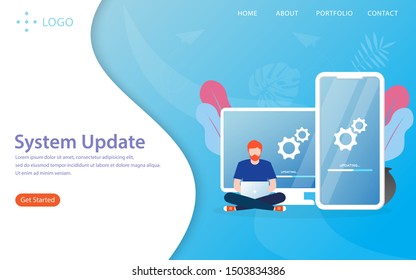 system update, landing page vector illustration concept