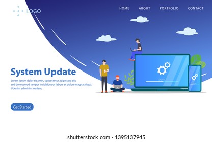 System Update  Landing Page, Website Template, Easy to edit and customize, Vector illustration
