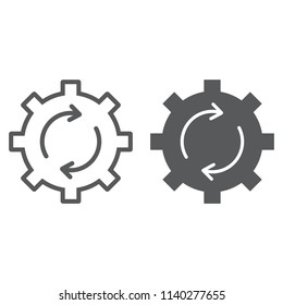 Systemaktualisierungslinie und -symbol, Daten- und Analytik, Zahnraddrehzeichen, Vektorillustration-Grafik, ein lineares Muster auf weißem Hintergrund, eps10.