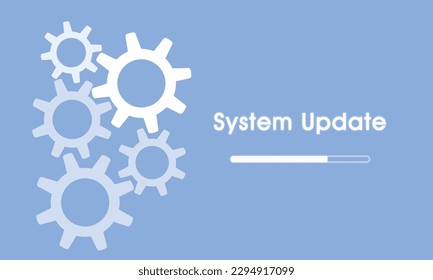 Signo de mantenimiento de actualización del sistema con formas de rueda y texto. Actualizar o reparar la ilustración del vector web del concepto. Patrón de actualización para software, hardware, computadora o cualquier sistema tecnológico.