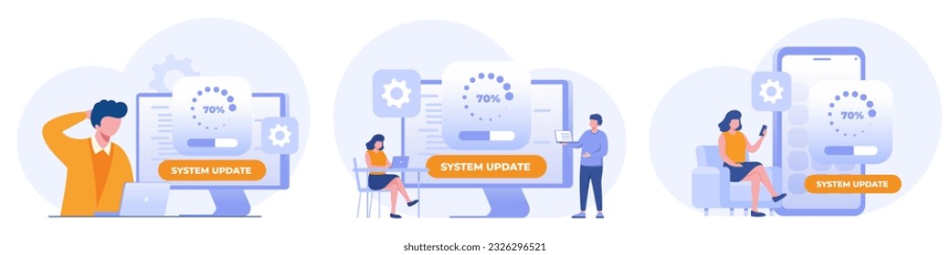 system update, maintenance, loading, installation software, technology, internet, application, flat vector illustration banner background for landing page website