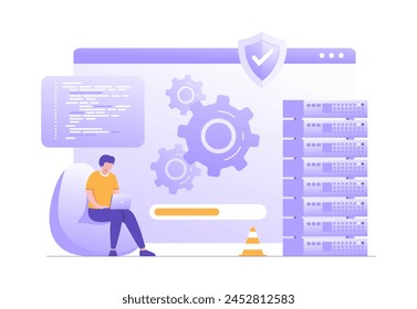 system update, maintenance, loading, installation software, technology, internet, application, flat vector illustration banner background for landing page website