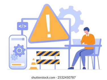 system update, maintenance, loading, installation software, technology, internet, application, flat vector illustration banner background for landing page website