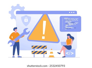 system update, maintenance, loading, installation software, technology, internet, application, flat vector illustration banner background for landing page website