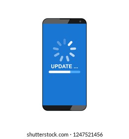 System update. The process of downloading the update on the smartphone screen. Vector stock illustration