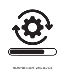 Ícone do processo de atualização do sistema com a barra de progresso de carregamento e automação de engrenagens para instalação de software e sincronização de dados vetor de glifos sólidos do ciclo de fluxo de trabalho comercial ícone