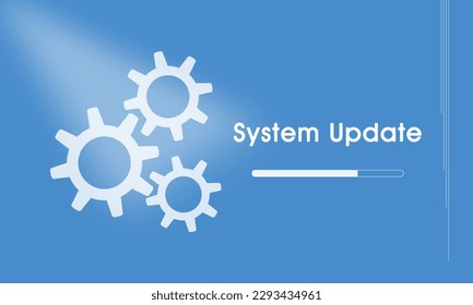 System update sign with wheel icons and text. Update concept web vector illustration. Update pattern for software, hardware, computer or any technology system.