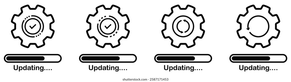 System Update and Software Upgrade Icon with Gear and Progress Bar, Representing Optimization, Maintenance, and Technology Enhancement.  Update system icon. Concept of upgrade application progress.