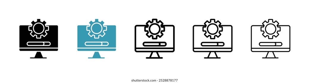 System update vector icon set in black and blue colors.