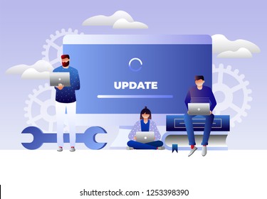 system update vector illustration concept, website under construction, people update operation system can use for, landing page, template, ui, web, mobile app, poster, banner, flyer. Characters design