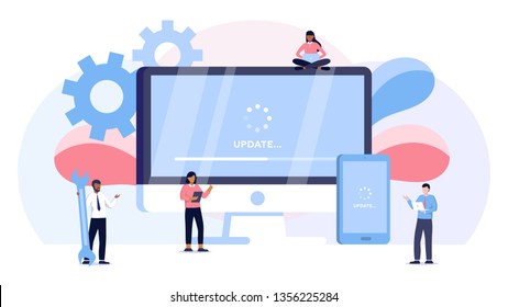 system update vector illustration concept, people update operation system can use for, landing page, template, ui, web, mobile app, poster, banner, flyer