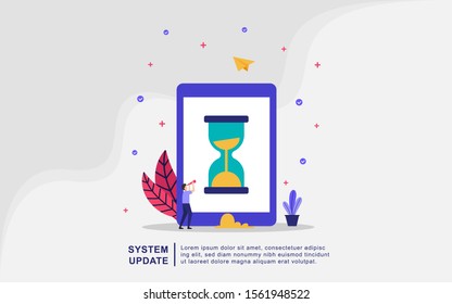 system update vector illustration concept, people update operation system. System Update Improvement Change New Version software. Can use for, landing page, template, ui, web, mobile app, banner