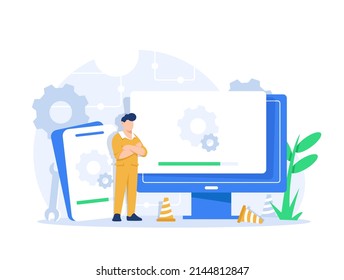 system update vector illustration concept, people update operation system can use for, landing page, template, ui, web, mobile app, poster, banner