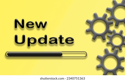 System update web vector illustration with text, wheels and 3D view. Repair or upgrade concept for any software or technology systems. Megaphone and announcement.