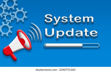 System update web vector illustration with text, wheels and 3D view. Repair or upgrade concept for any software or technology systems. Megaphone and announcement.