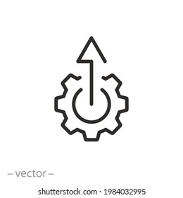 System Upgrade Icon, Gear With Arrow, Update Process, Install Software, Thin Line Symbol On White Background - Editable Stroke Vector Illustration Eps10