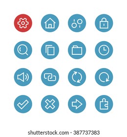System vector icon set - different symbols on a round blue background.